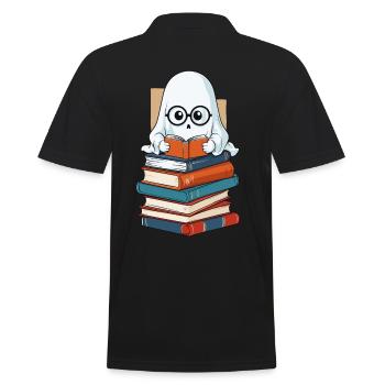 Buchliebhaber Stil Lesendes Halloween Gespenst - Männer Poloshirt - Schwarz - Hinten - Kai (181cm)