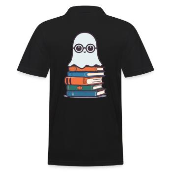Book Lover Style Reading Halloween Ghost - Men's Polo Shirt - black - Back - Kai (181cm)