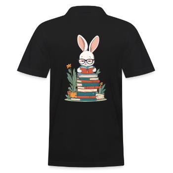Lesender Hase Begeisterter Buchliebhaber Stil - Männer Poloshirt - Schwarz - Hinten - Kai (181cm)