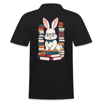 Lesender Hase Begeisterter Buchliebhaber - Männer Poloshirt - Schwarz - Hinten - Kai (181cm)