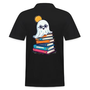 Reading Halloween Ghost Book Lover Style - Men's Polo Shirt - black - Back - Kai (181cm)