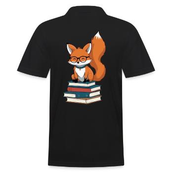 Niedlicher Buch Liebhaber Lustiger Bücher Fuchs - Männer Poloshirt - Schwarz - Hinten - Kai (181cm)