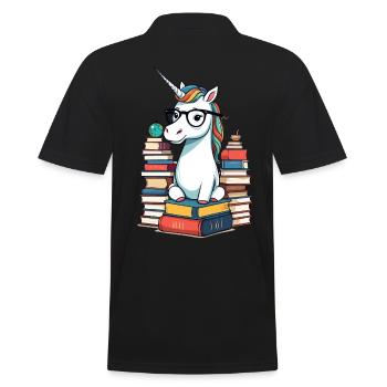 Einhorn Fantasie Geschichten Süßer Bücherwurm - Männer Poloshirt - Schwarz - Hinten - Kai (181cm)