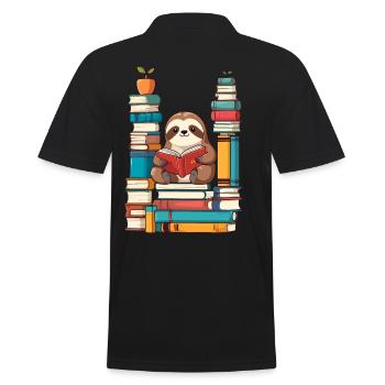 Lustiges Buchliebhaber Faultier - Männer Poloshirt - Schwarz - Hinten - Kai (181cm)