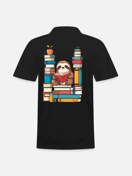 Funny Book Lover Sloth - Men's Polo Shirt - black
