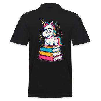 Cute Unicorn Bookworm Magical Unicorns - Men's Polo Shirt - black - Back - Kai (181cm)