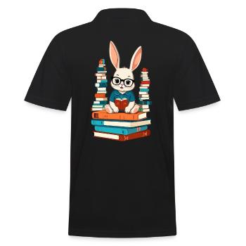 Lesender Hase Begeisterter Buchliebhaber - Männer Poloshirt - Schwarz - Hinten - Kai (181cm)