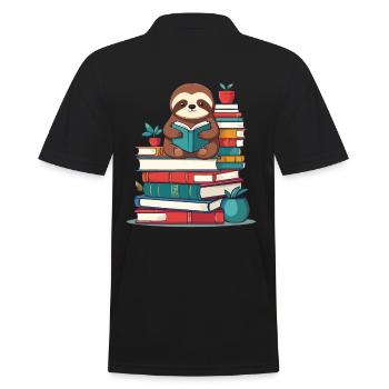 Lustiges Buchliebhaber Faultier Lesendes Faultier - Männer Poloshirt - Schwarz - Hinten - Kai (181cm)