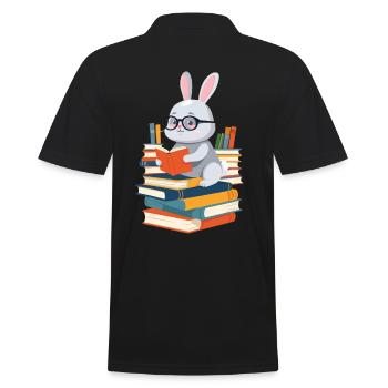 Lesender Hase Begeisterter Buchliebhaber - Männer Poloshirt - Schwarz - Hinten - Kai (181cm)