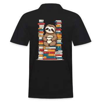 Lustiges Buchliebhaber Faultier Lesen Buch - Männer Poloshirt - Schwarz - Hinten - Kai (181cm)