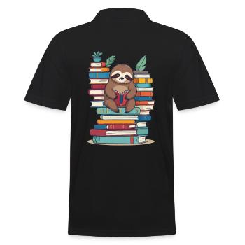 Süße Leseratte Lustiges Buchliebhaber Faultier - Männer Poloshirt - Schwarz - Hinten - Kai (181cm)