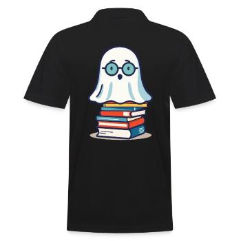 Reading Halloween Ghost Cute Bookworm - Men's Polo Shirt - black - Back - Kai (181cm)