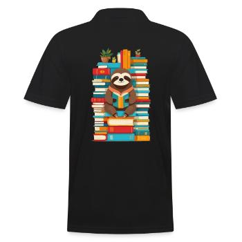 Lustiges Buchliebhaber Faultier Illustration - Männer Poloshirt - Schwarz - Hinten - Kai (181cm)