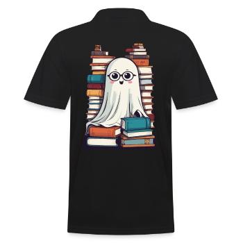 Buchliebhaber Stil Lesendes Halloween Gespenst - Männer Poloshirt - Schwarz - Hinten - Kai (181cm)