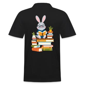 Lesender Hase Begeisterter Buchliebhaber - Männer Poloshirt - Schwarz - Hinten - Kai (181cm)