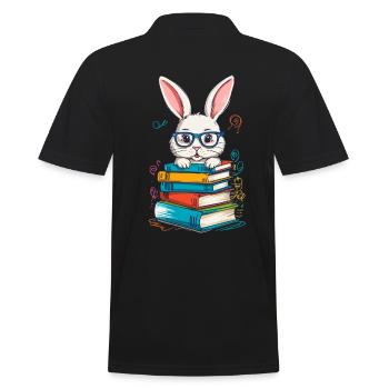 Reading Bunny Funny Books Reading Design - Men's Polo Shirt - black - Back - Kai (181cm)
