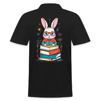 Lesender Hase Begeisterter Buchliebhaber Stil - Männer Poloshirt - Schwarz - Hinten - Kai (181cm)