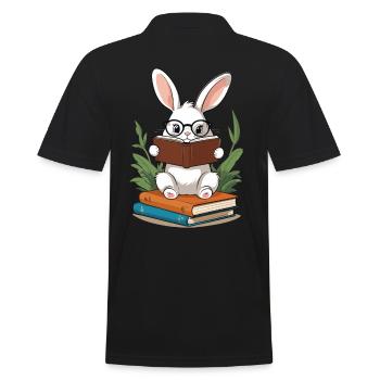 Lesender Hase Begeisterter Bücherwurm Stil Bunny - Männer Poloshirt - Schwarz - Hinten - Kai (181cm)