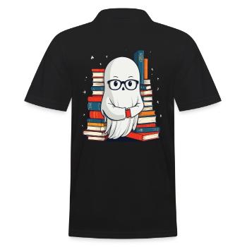 Buchliebhaber Stil Lesendes Halloween Gespenst - Männer Poloshirt - Schwarz - Hinten - Kai (181cm)