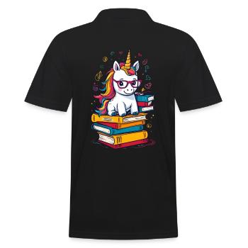Einhorn Fantasie Geschichten Süßer Bücherwurm - Männer Poloshirt - Schwarz - Hinten - Kai (181cm)