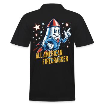 All American Firecracker Retro Vintage Design - Männer Poloshirt - Schwarz - Hinten - Kai (181cm)