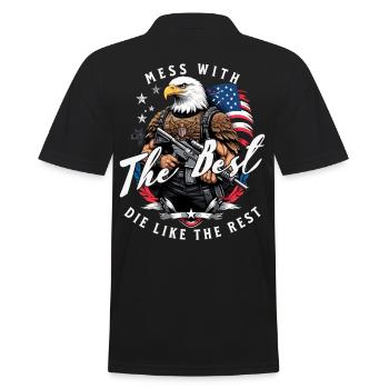 Mess With Best Funny Freedom Design July 4 - Men's Polo Shirt - black - Back - Kai (181cm)