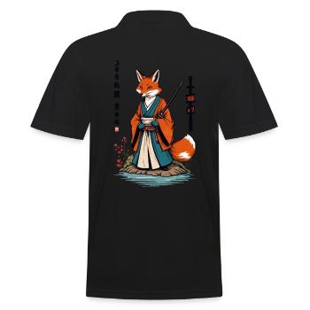Kitsune Samouraï Renard Vintage Ukiyo-e Style - Polo Homme - noir - Dos - Kai (181cm)