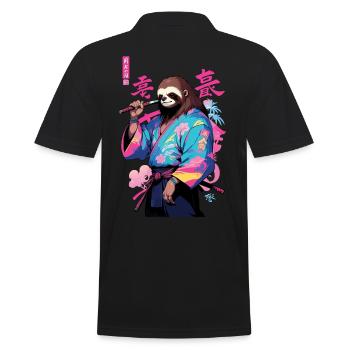 Samurai Faultier Aesthetic Vaporwave Stil Kunst - Männer Poloshirt - Schwarz - Hinten - Kai (181cm)
