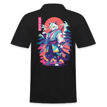 Samurai Katze Vaporwave Aesthetic Japan Kunst - Männer Poloshirt - Schwarz - Hinten - Kai (181cm)