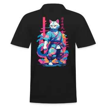 Chat samouraï Vaporwave Esthétique Japon Art - Polo Homme - noir - Dos - Kai (181cm)