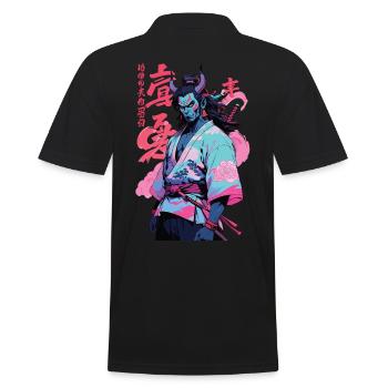 Samurai Oni Yokai Aesthetic Vaporwave Style - Männer Poloshirt - Schwarz - Hinten - Kai (181cm)