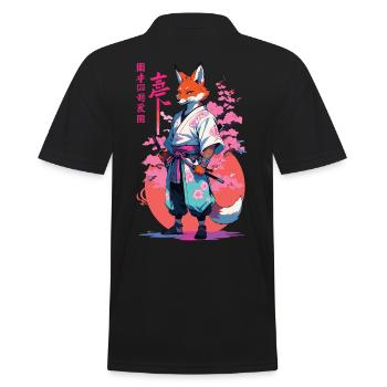 Kitsune Samurai Fox Aesthetic Vaporwave Style - Men's Polo Shirt - black - Back - Kai (181cm)