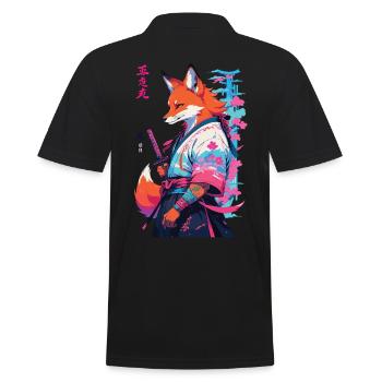 Kitsune Samurai Fox Aesthetic Vaporwave Style - Men's Polo Shirt - black - Back - Kai (181cm)