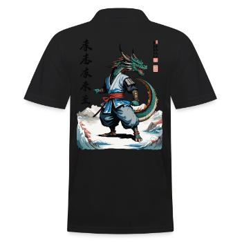 Dragon Samurai Vintage Ukiyo-e Style Japan Art - Men's Polo Shirt - black - Back - Kai (181cm)