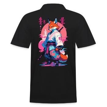 Kitsune Samurai Fox Aesthetic Vaporwave Style - Men's Polo Shirt - black - Back - Kai (181cm)