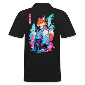 Kitsune Samurai Fox Aesthetic Vaporwave Style - Men's Polo Shirt - black - Back - Kai (181cm)