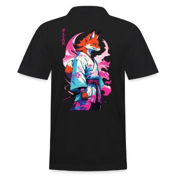Kitsune Samurai Fuchs Aesthetic Vaporwave Stil - Männer Poloshirt - Schwarz - Hinten - Kai (181cm)