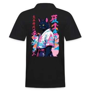 Samurai Katze Vaporwave Aesthetic Samurai Kunst - Männer Poloshirt - Schwarz - Hinten - Kai (181cm)