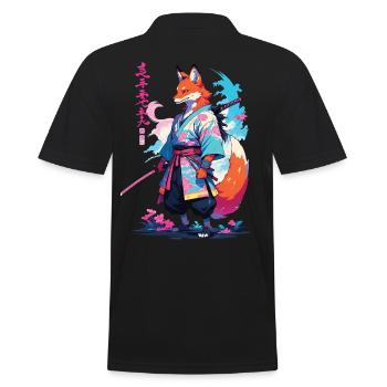 Kitsune Samurai Fox Aesthetic Vaporwave Style - Men's Polo Shirt - black - Back - Kai (181cm)