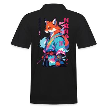 Kitsune Samurai Fox Aesthetic Vaporwave Style - Men's Polo Shirt - black - Back - Kai (181cm)