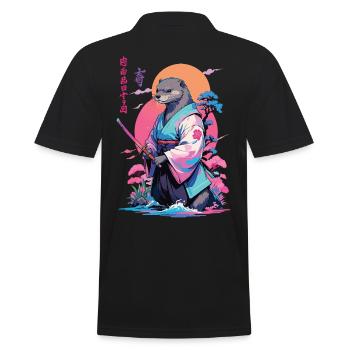 Samurai Otter Aesthetic Vaporwave Stil - Männer Poloshirt - Schwarz - Hinten - Kai (181cm)