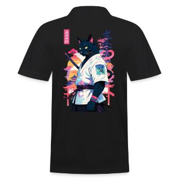 Samurai Cat Vaporwave Aesthetic Japan Art - Men's Polo Shirt - black - Back - Kai (181cm)
