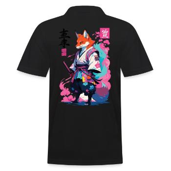 Kitsune Samurai Fox Aesthetic Vaporwave Style - Men's Polo Shirt - black - Back - Kai (181cm)