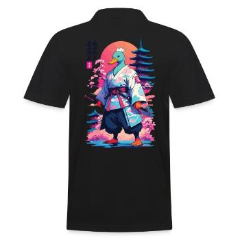 Samurai Duck in Aesthetic Vaporwave Style - Men's Polo Shirt - black - Back - Kai (181cm)