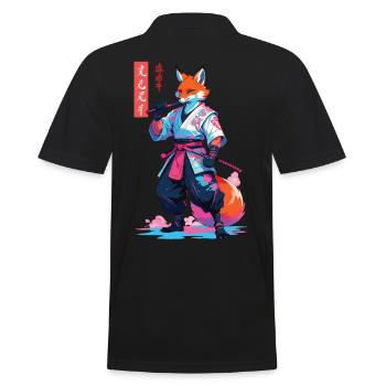Kitsune Samurai Fox Esthétique Style Vaporwave - Polo Homme - noir - Dos - Kai (181cm)