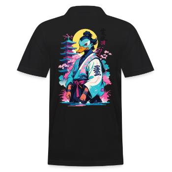 Samurai Duck In Aesthetic Vaporwave Style - Men's Polo Shirt - black - Back - Kai (181cm)