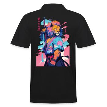 Samurai Löwe Aesthetic Vaporwave Stil - Männer Poloshirt - Schwarz - Hinten - Kai (181cm)