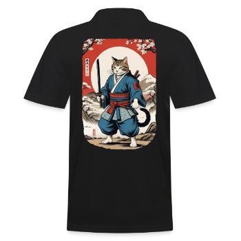 Samurai Cat Vintage Ukiyo E Japanese - Men's Polo Shirt - black - Back - Kai (181cm)
