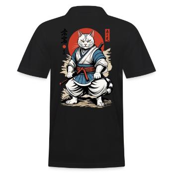 Samurai Cat Vintage Ukiyo-E Japanese Design - Men's Polo Shirt - black - Back - Kai (181cm)