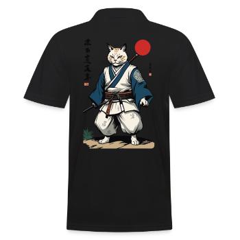 Samurai Cat Vintage Ukiyo-E Artwork Design - Men's Polo Shirt - black - Back - Kai (181cm)